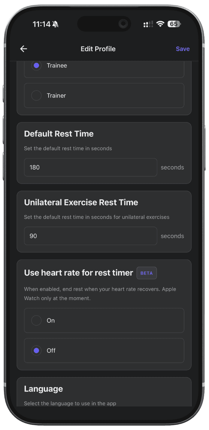 Default rest by exercise type